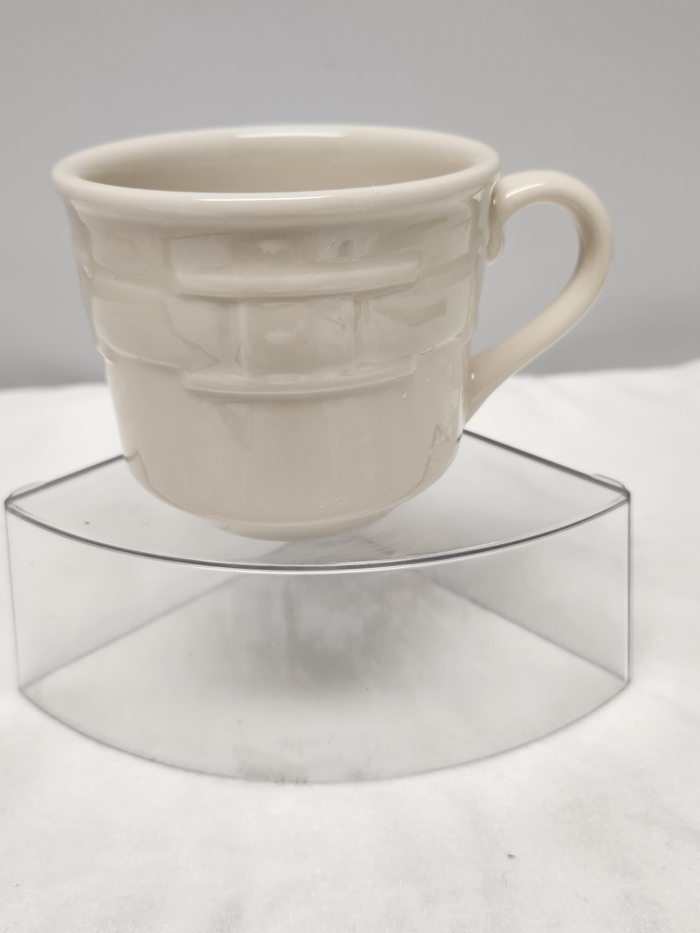 Longaberger Cream Ceramic Coffee Cup with Textured Band